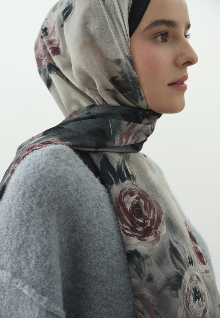 MARIELLE PATTERNED COTTON VISCOSE HIJAB MIDNIGHT BLUE