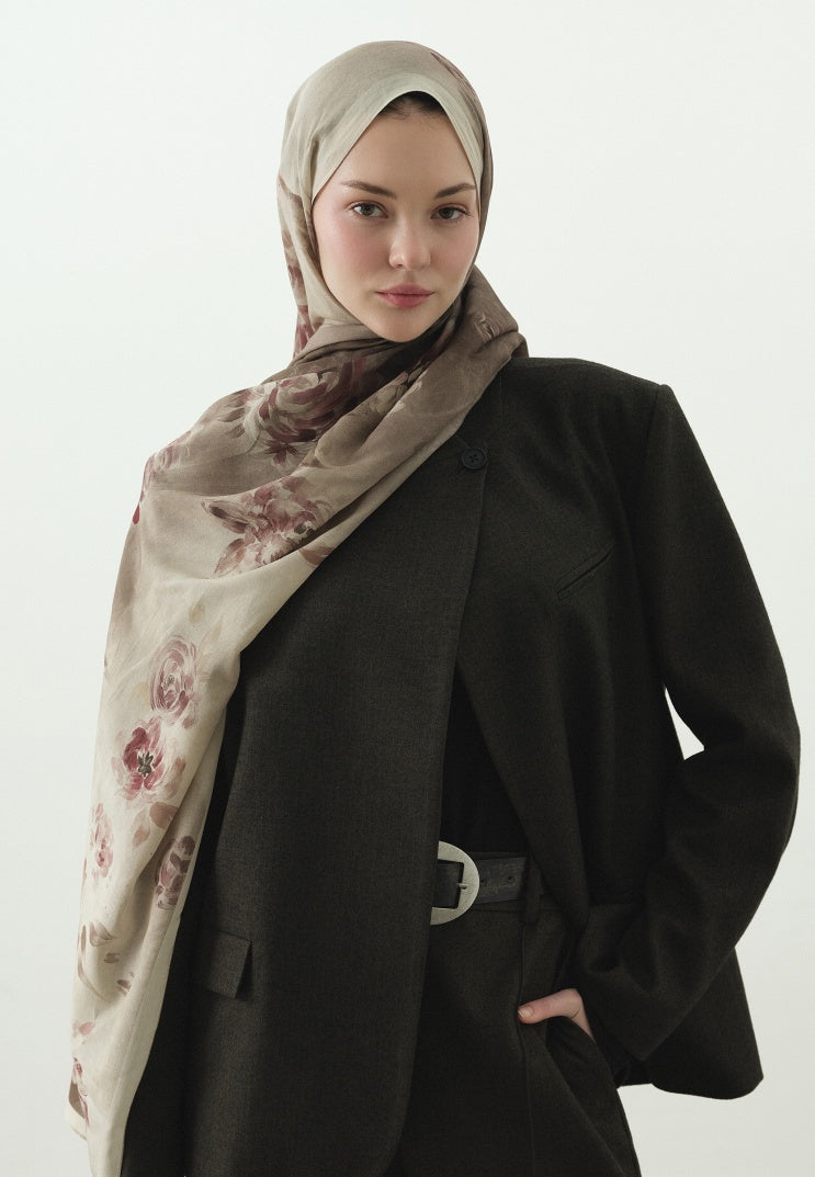 MARIELLE PATTERNED COTTON VISCOSE HIJAB BEIGE