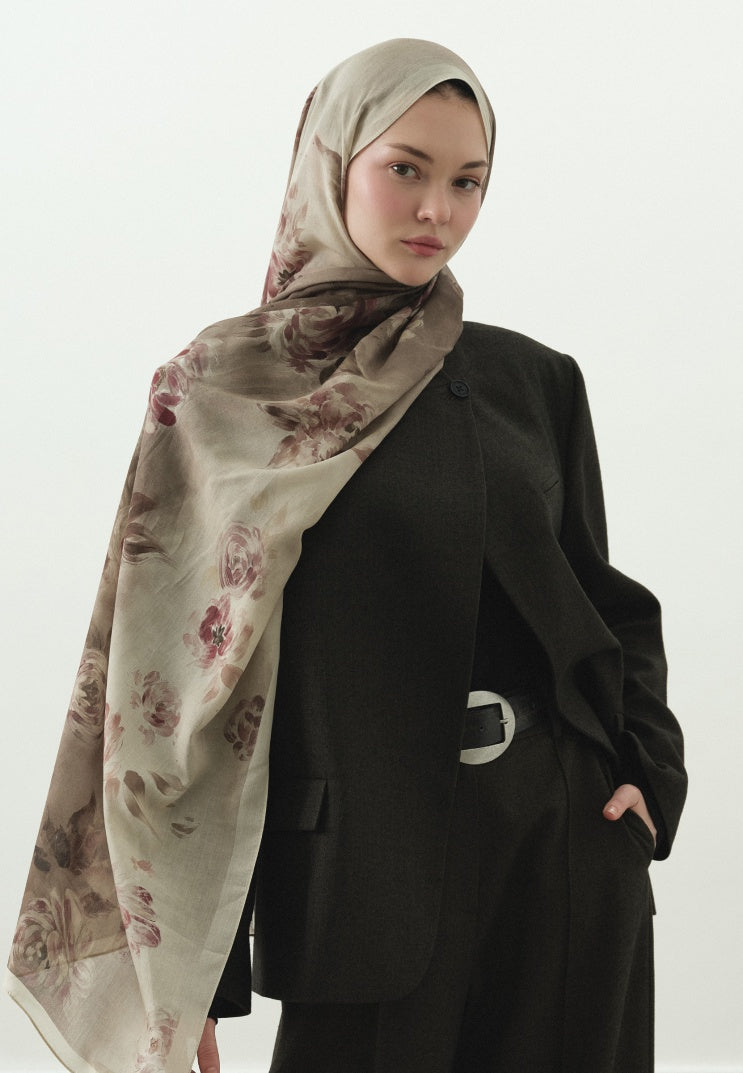 MARIELLE PATTERNED COTTON VISCOSE HIJAB BEIGE