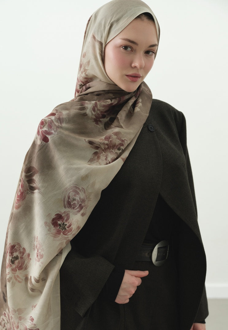 MARIELLE PATTERNED COTTON VISCOSE HIJAB BEIGE