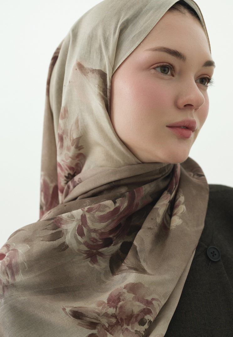 MARIELLE PATTERNED COTTON VISCOSE HIJAB BEIGE