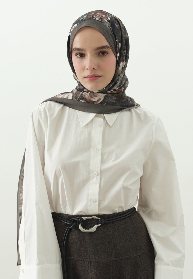 MADELEINE PATTERNED COTTON VISCOSE HIJAB GRAY