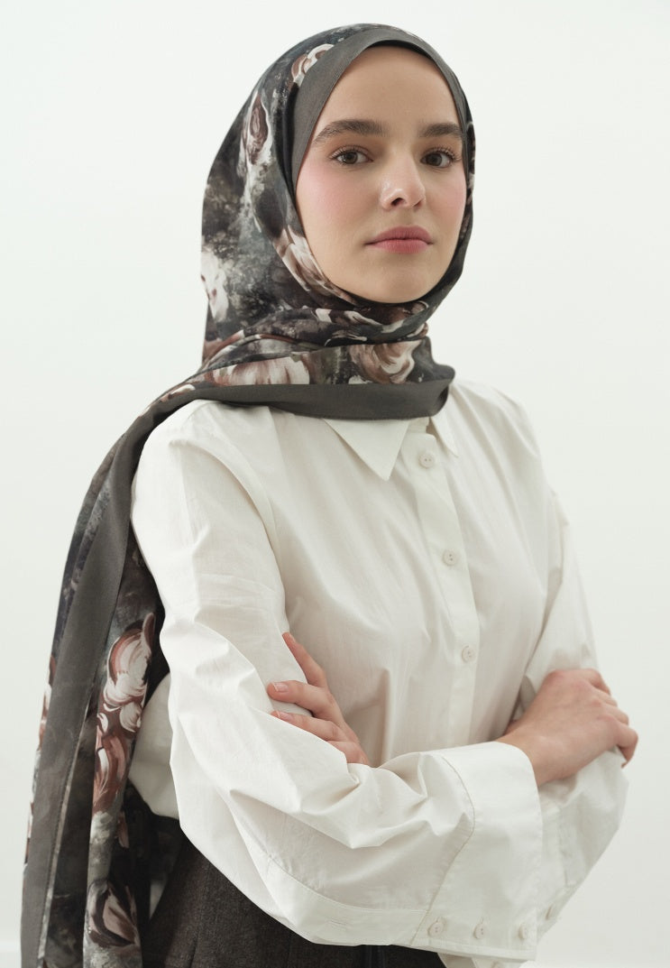 MADELEINE PATTERNED COTTON VISCOSE HIJAB GRAY