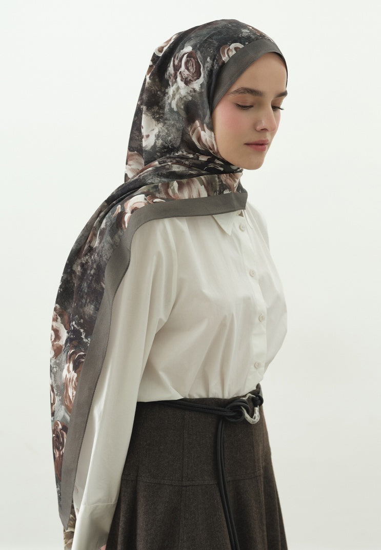 MADELEINE PATTERNED COTTON VISCOSE HIJAB GRAY