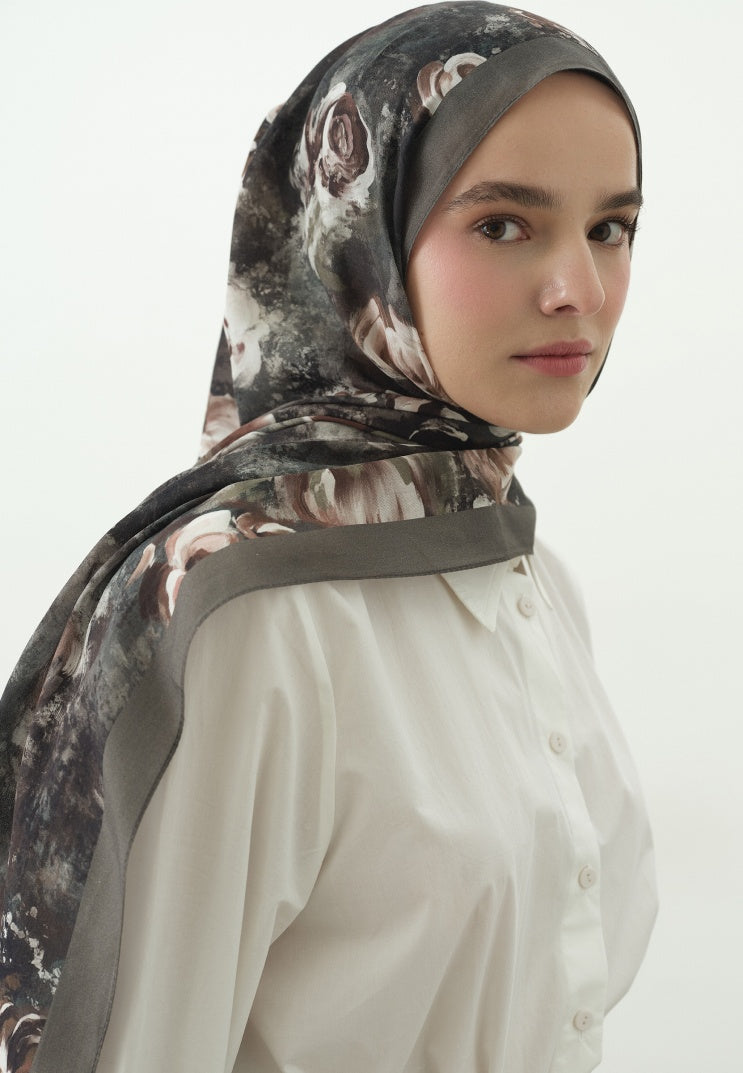 MADELEINE PATTERNED COTTON VISCOSE HIJAB GRAY