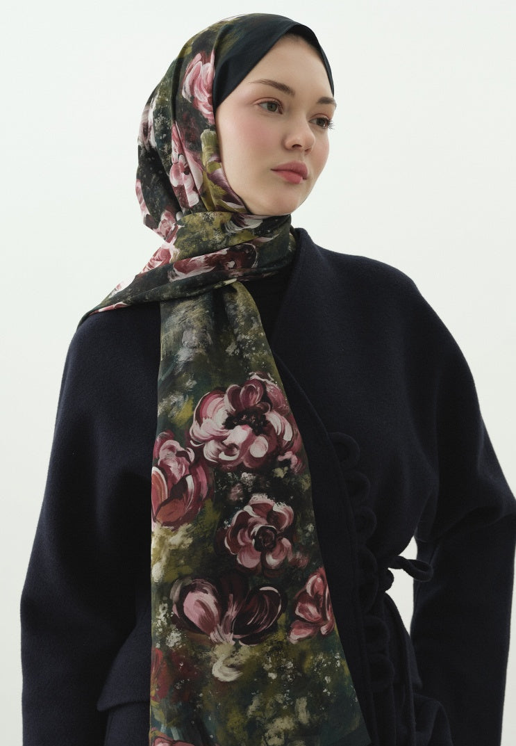 MADELEINE PATTERNED COTTON VISCOSE HIJAB DEEP GREEN