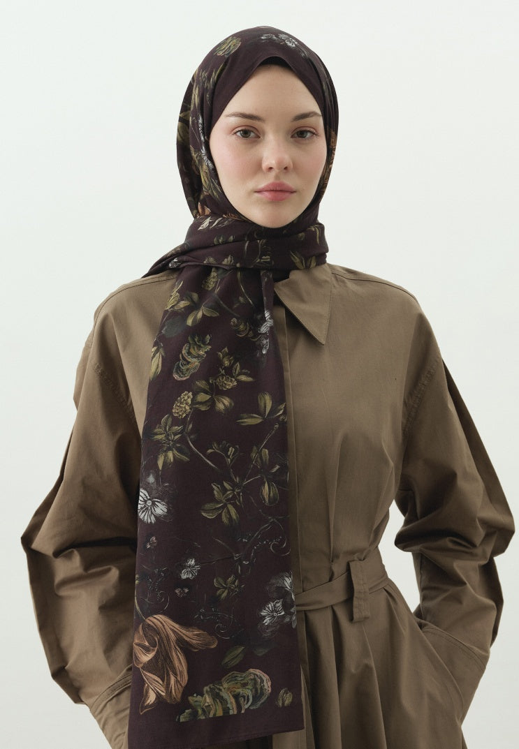 GISELE PATTERNED COTTON VISCOSE HIJAB BURGUNDY