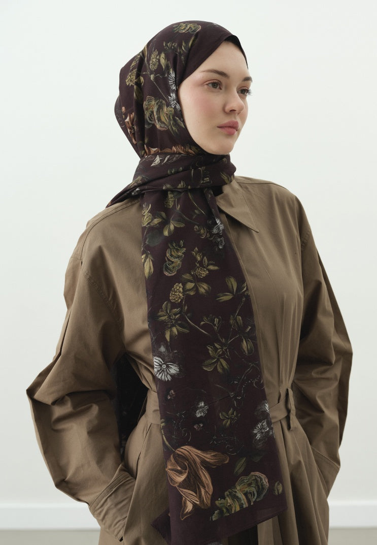 GISELE PATTERNED COTTON VISCOSE HIJAB BURGUNDY