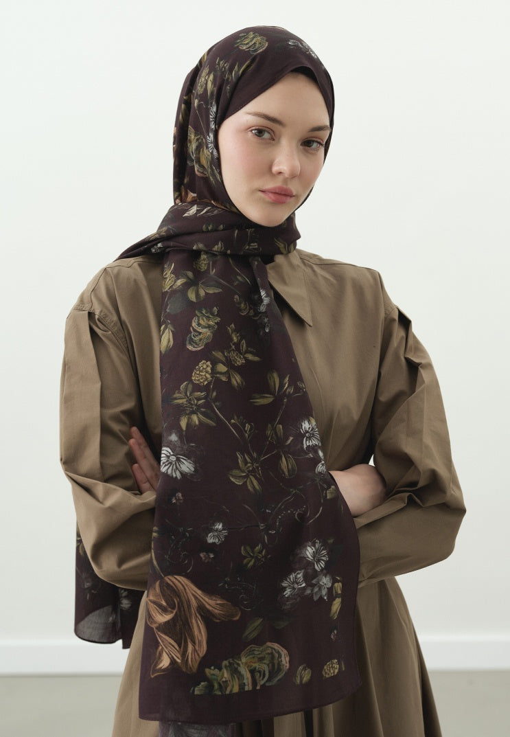 GISELE PATTERNED COTTON VISCOSE HIJAB BURGUNDY