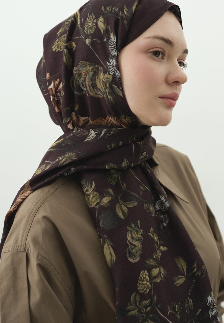 GISELE PATTERNED COTTON VISCOSE HIJAB BURGUNDY