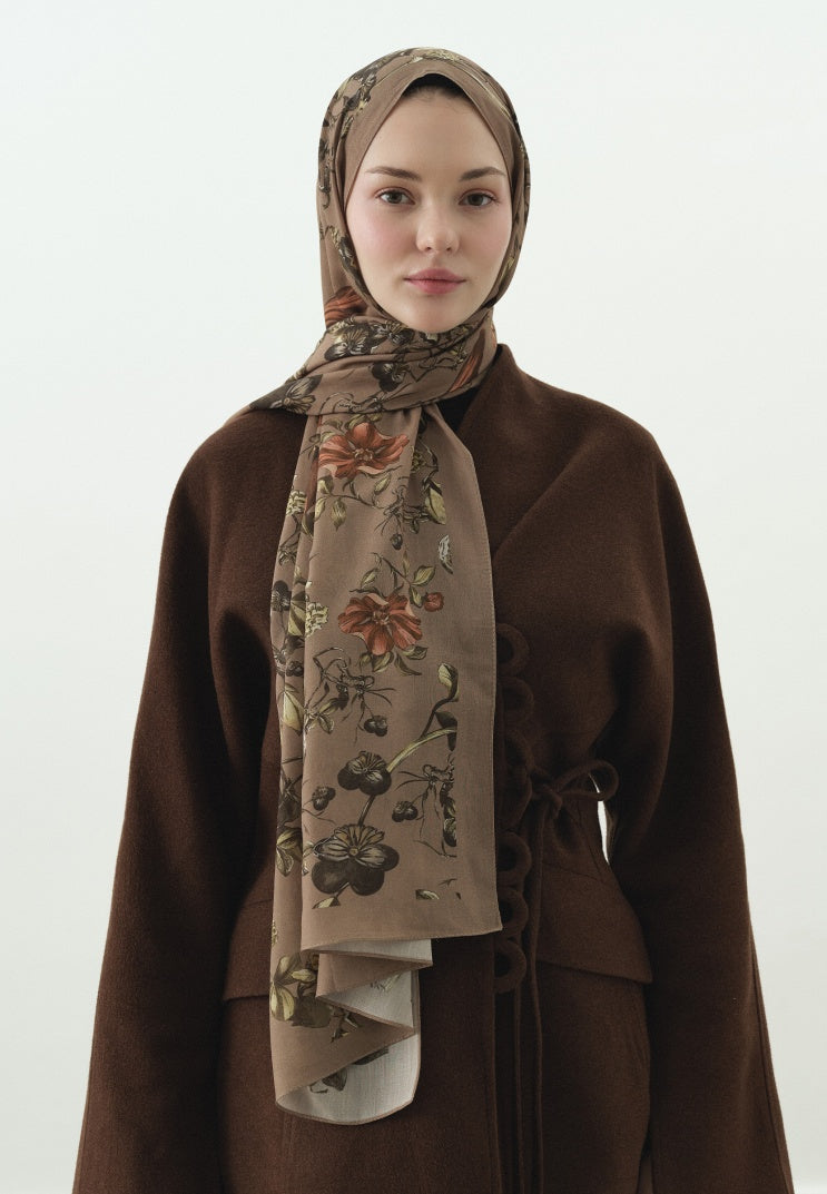 GISELE PATTERNED COTTON VISCOSE HIJAB MILK COFFEE