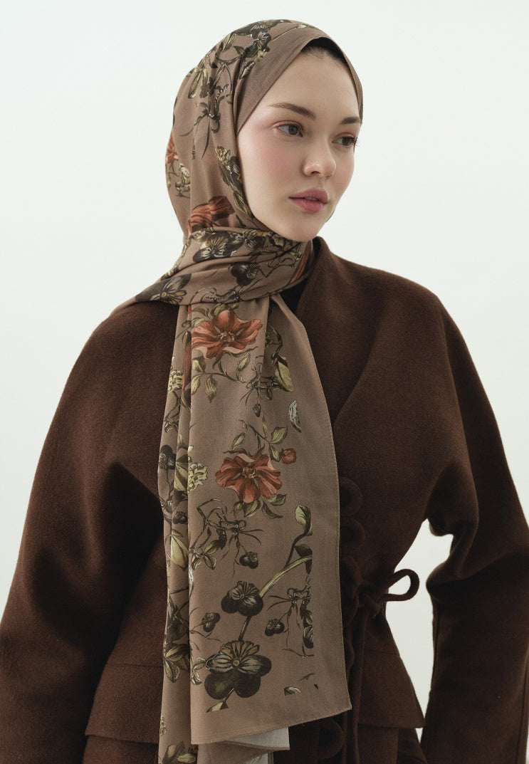 GISELE PATTERNED COTTON VISCOSE HIJAB MILK COFFEE
