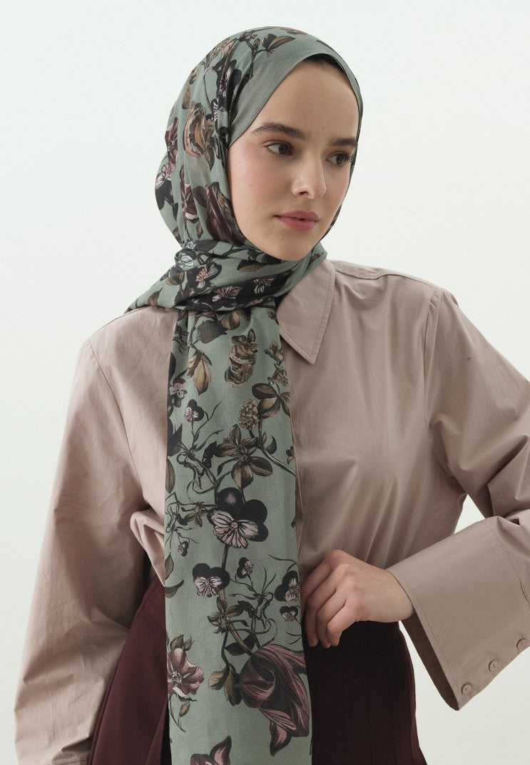 GISELE PATTERNED COTTON VISCOSE HIJAB SEA FOAM