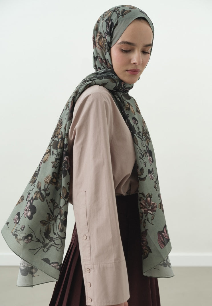 GISELE PATTERNED COTTON VISCOSE HIJAB SEA FOAM