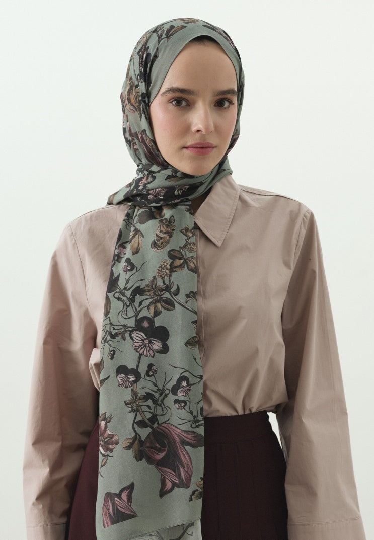 GISELE PATTERNED COTTON VISCOSE HIJAB SEA FOAM