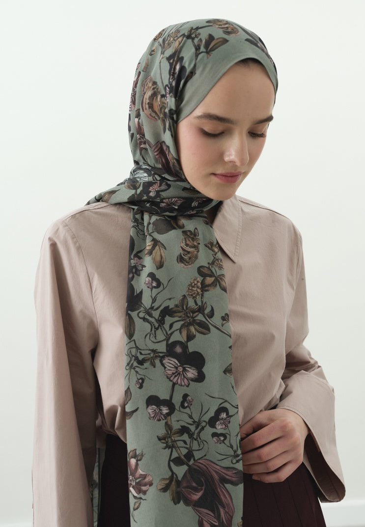 GISELE PATTERNED COTTON VISCOSE HIJAB SEA FOAM