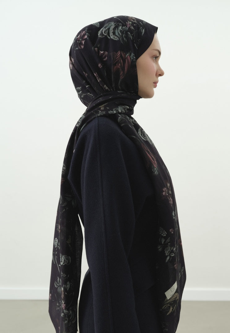 GISELE PATTERNED COTTON VISCOSE HIJAB MIDNIGHT BLUE