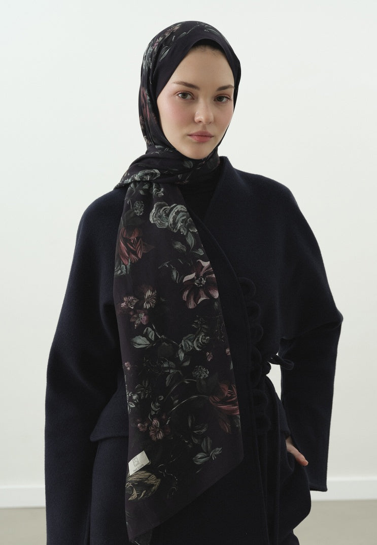 GISELE PATTERNED COTTON VISCOSE HIJAB MIDNIGHT BLUE