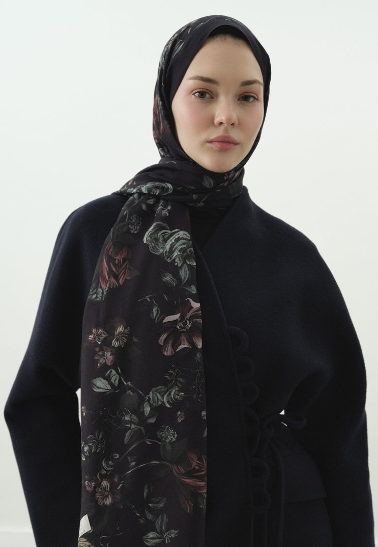 GISELE PATTERNED COTTON VISCOSE HIJAB MIDNIGHT BLUE