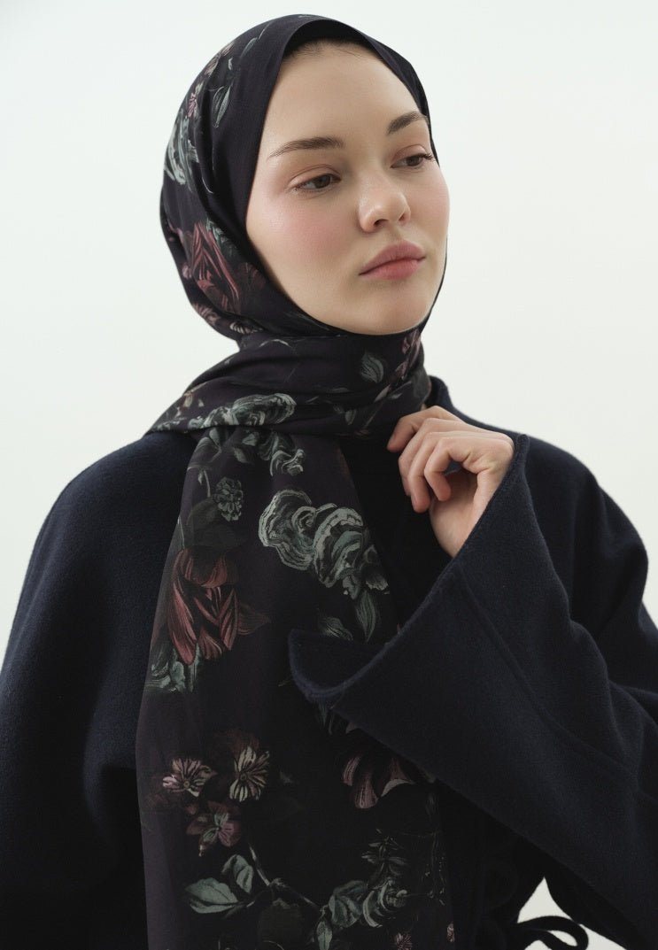 GISELE PATTERNED COTTON VISCOSE HIJAB MIDNIGHT BLUE