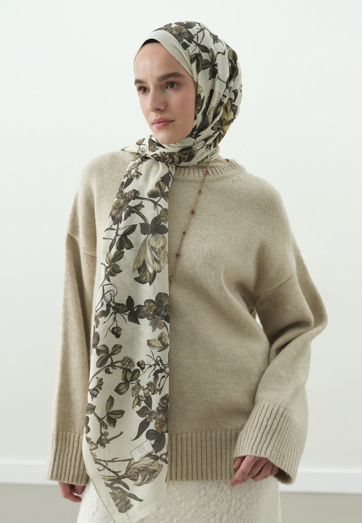 GISELE PATTERNED COTTON VISCOSE HIJAB BEIGE