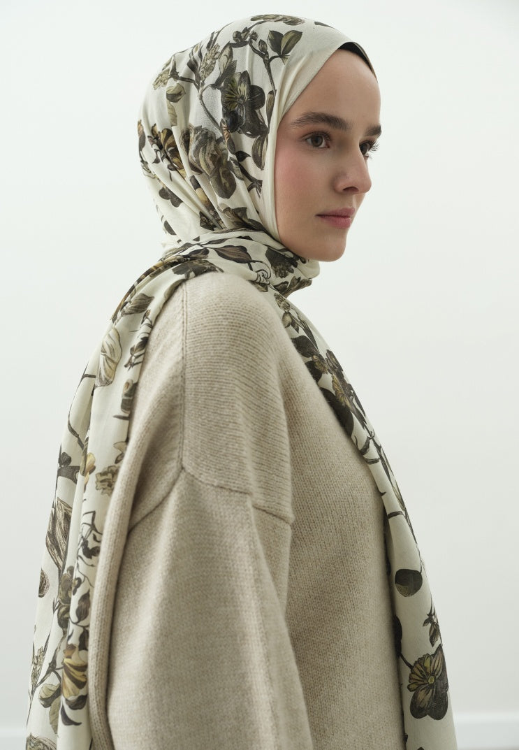 GISELE PATTERNED COTTON VISCOSE HIJAB BEIGE