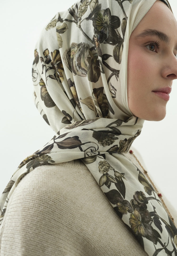 GISELE PATTERNED COTTON VISCOSE HIJAB BEIGE