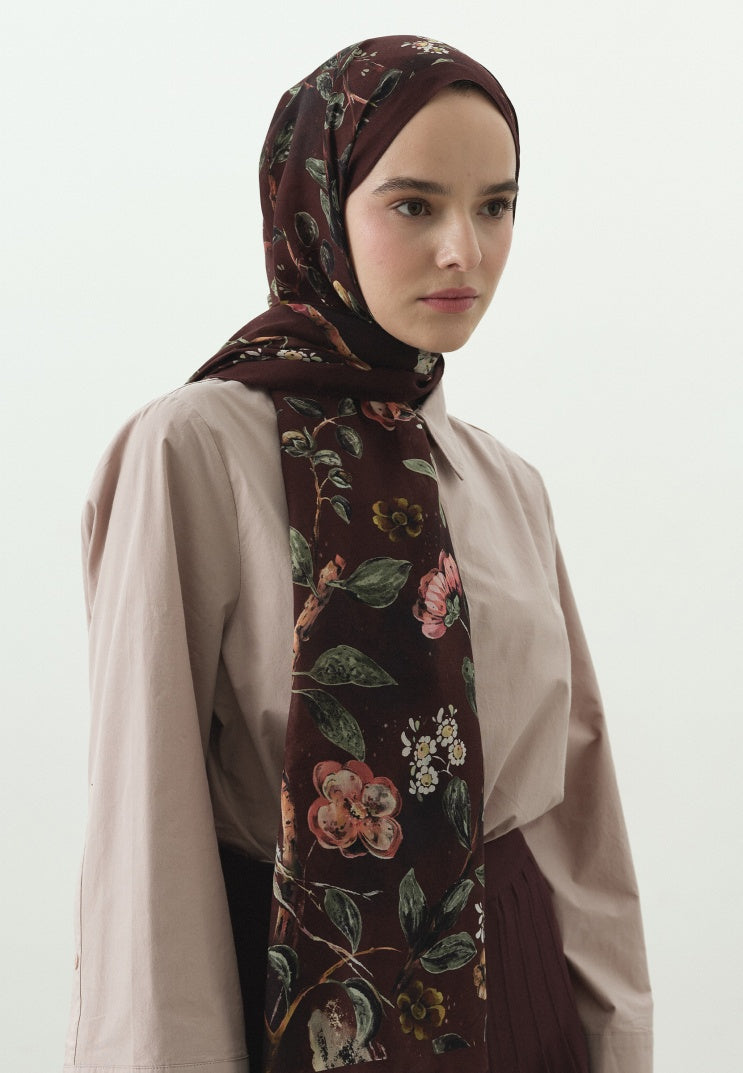 FLOWER RAIN PATTERNED COTTON VISCOSE HIJAB BURGUNDY