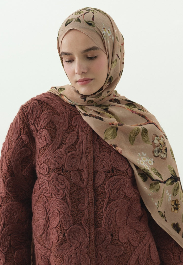 FLOWER RAIN PATTERNED COTTON VISCOSE HIJAB SALMON