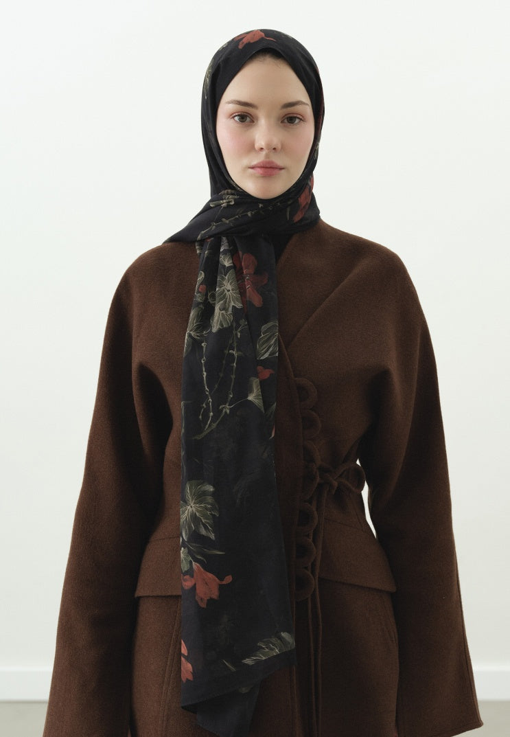 FALL BREEZE PATTERNED COTTON VISCOSE HIJAB BLACK