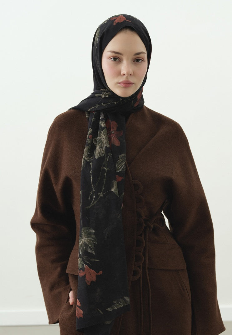 FALL BREEZE PATTERNED COTTON VISCOSE HIJAB BLACK
