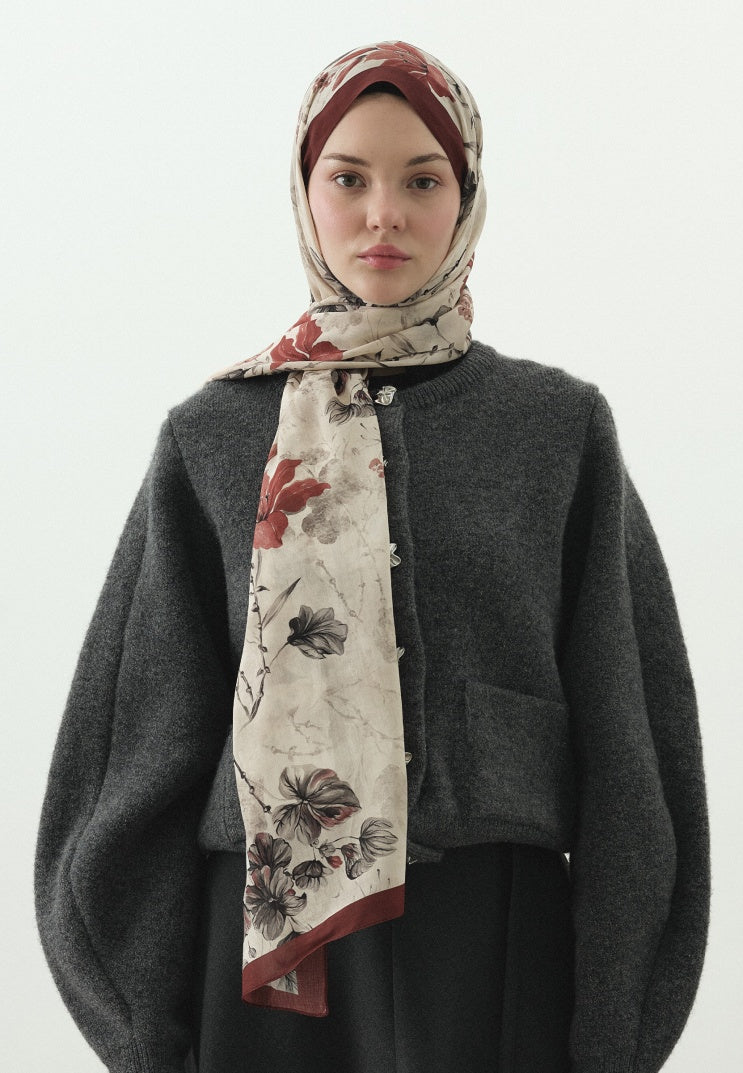 FALL BREEZE PATTERNED COTTON VISCOSE HIJAB RED