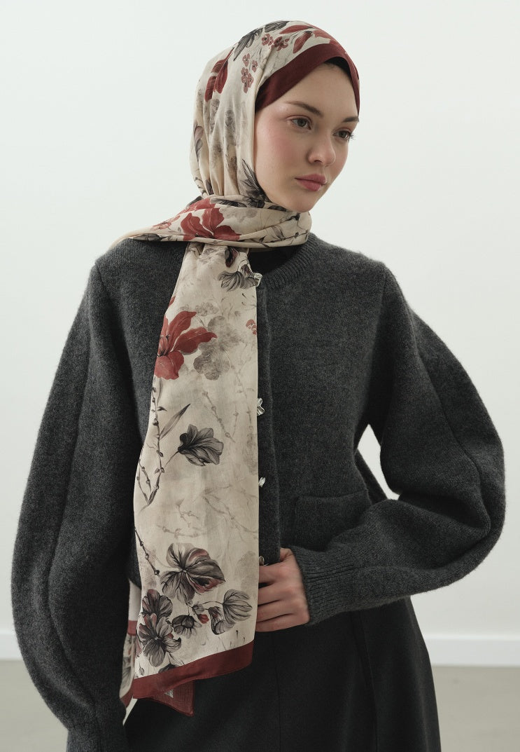 FALL BREEZE PATTERNED COTTON VISCOSE HIJAB RED