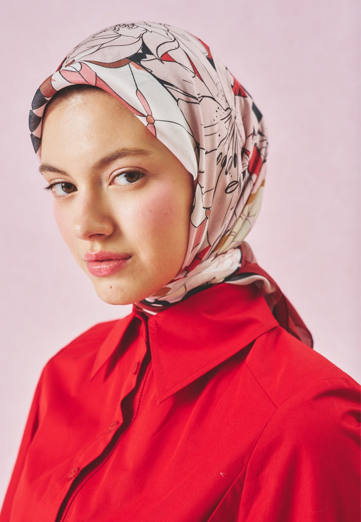 TALES OF LOVE PATTERNED FLOSS VISCOSE SCARF VINTAGE ROSE