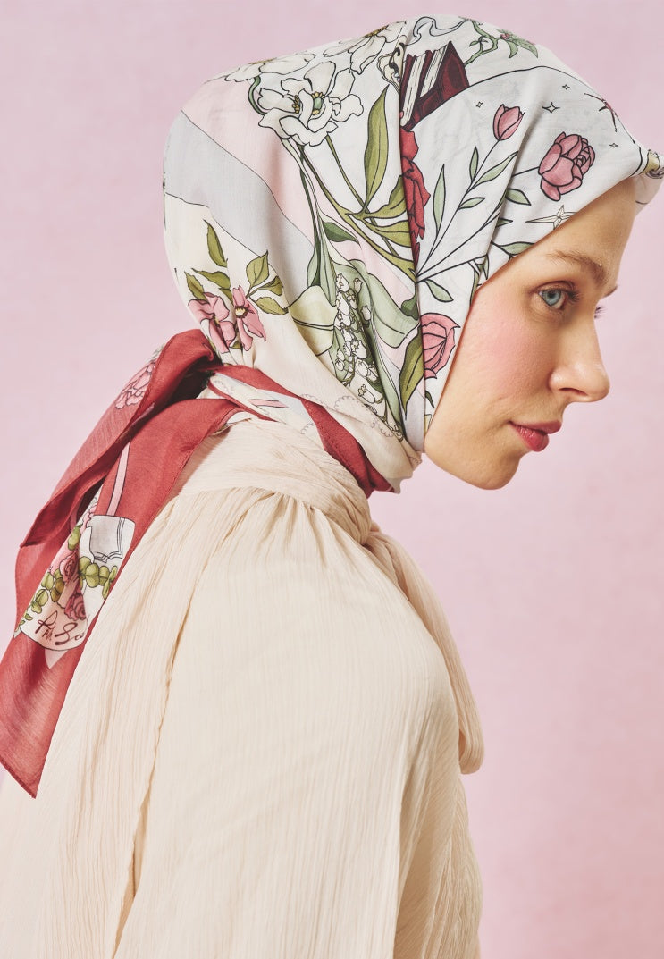 ONCE UPON A LOVE PATTERNED FLOSS VISCOSE SCARF VINTAGE ROSE