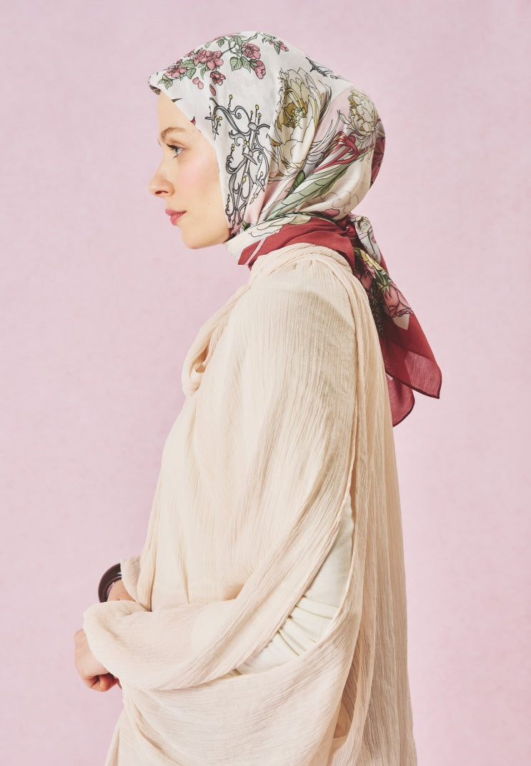 ONCE UPON A LOVE PATTERNED FLOSS VISCOSE SCARF VINTAGE ROSE