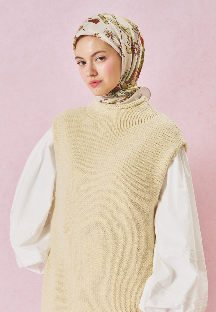 FAIRYTALE CASTLE PATTERNED FLOSS VISCOSE SCARF CREAM