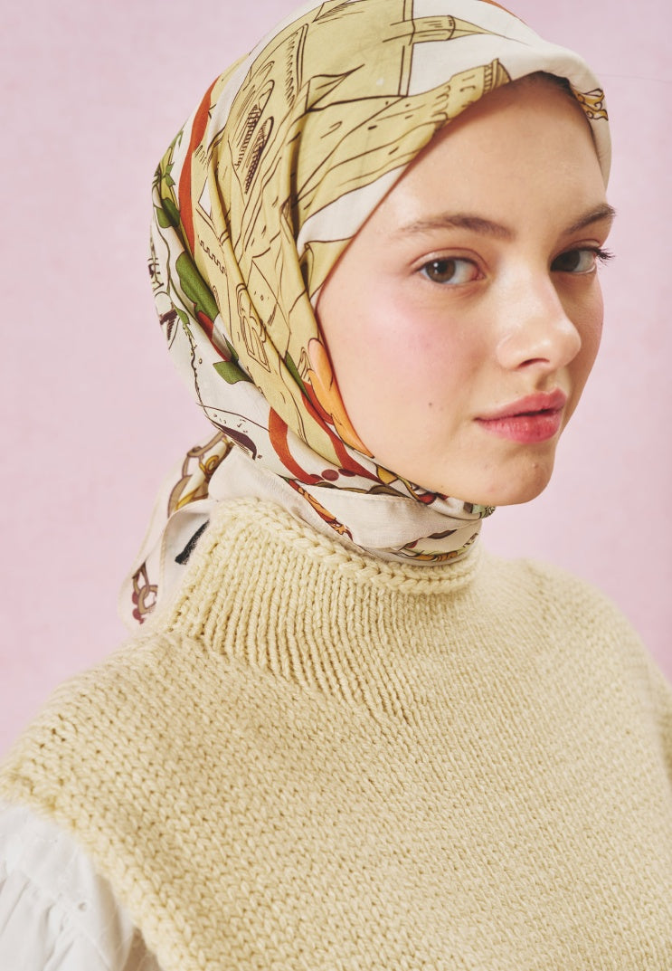FAIRYTALE CASTLE PATTERNED FLOSS VISCOSE SCARF CREAM
