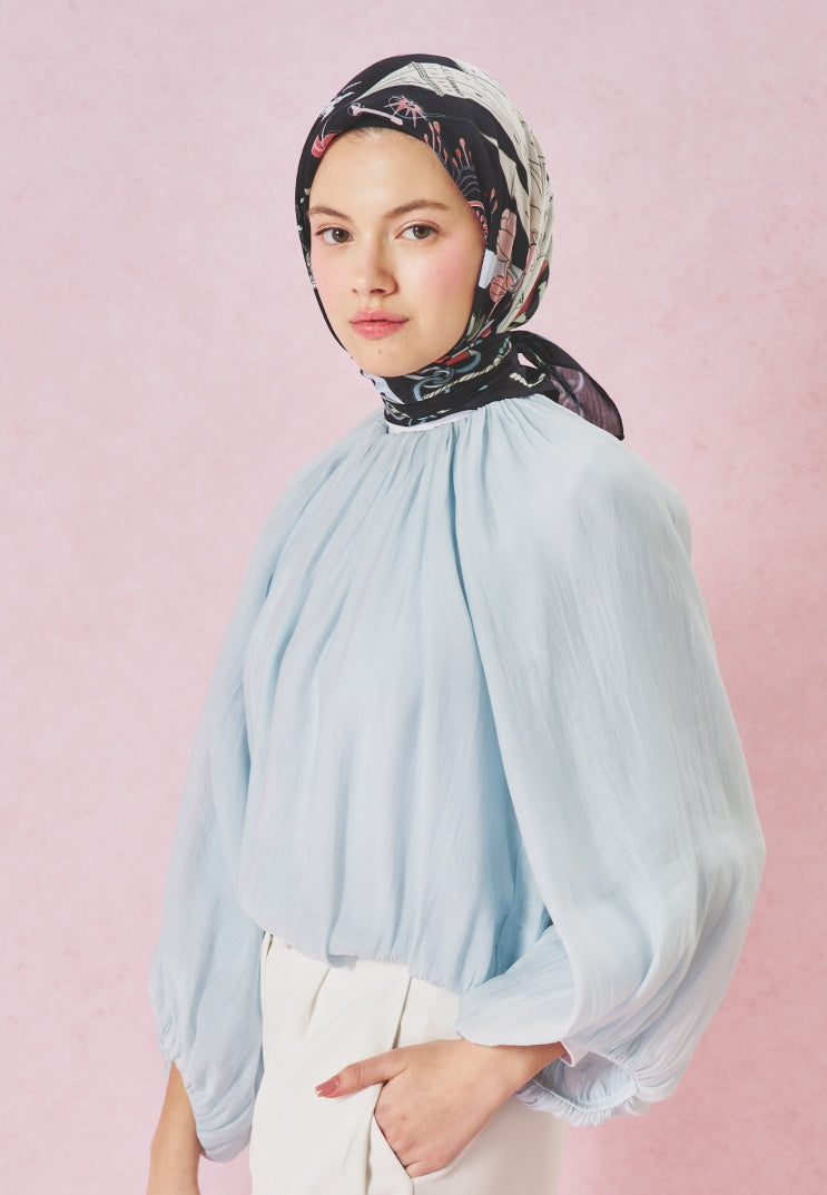FAIRYTALE CASTLE PATTERNED FLOSS VISCOSE SCARF BLACK