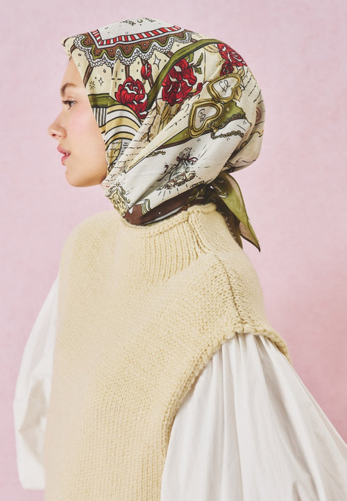 BEAUTY AND THE BEAST PATTERNED FLOSS VISCOSE SCARF FOREST