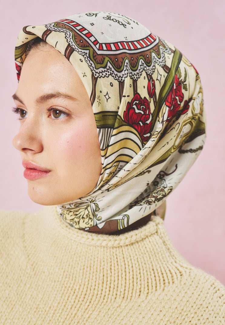 BEAUTY AND THE BEAST PATTERNED FLOSS VISCOSE SCARF FOREST