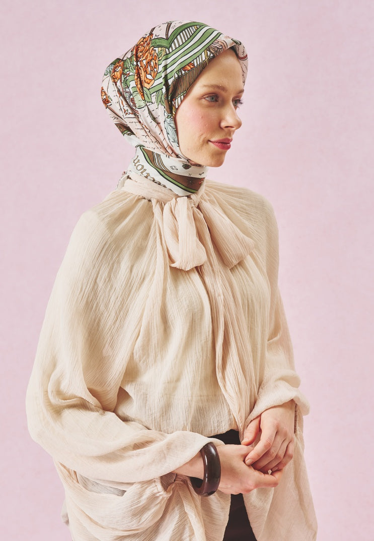 BEAUTY AND THE BEAST PATTERNED FLOSS VISCOSE SCARF CLAY BROWN