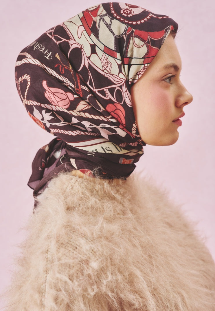 DREAMY SKIES PATTERNED FLOSS VISCOSE SCARF BURGUNDY
