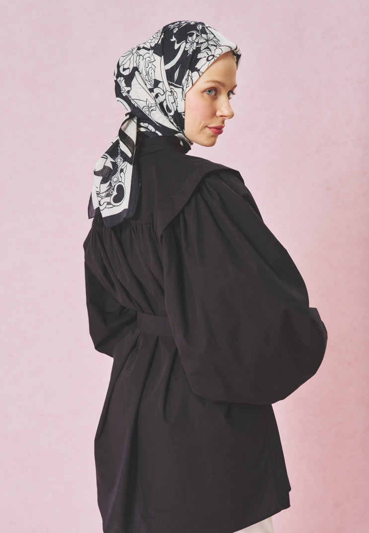 ETERNAL LOVE PATTERNED FLOSS VISCOSE SCARF BLACK