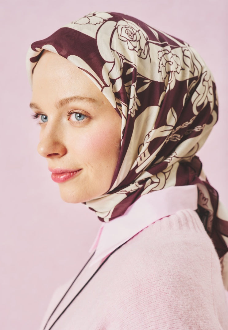 ETERNAL LOVE PATTERNED FLOSS VISCOSE SCARF BURGUNDY
