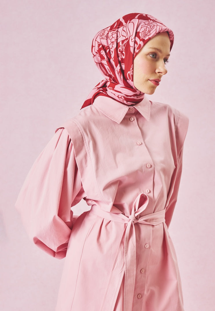 ETERNAL LOVE PATTERNED FLOSS VISCOSE SCARF PINK ROSE