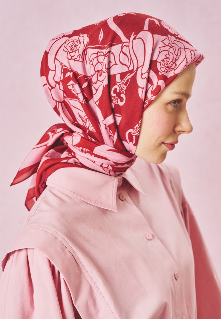 ETERNAL LOVE PATTERNED FLOSS VISCOSE SCARF PINK ROSE
