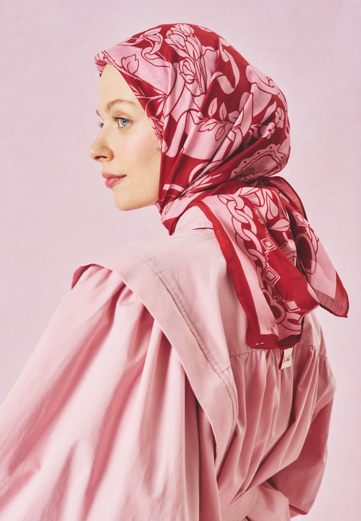 ETERNAL LOVE PATTERNED FLOSS VISCOSE SCARF PINK ROSE