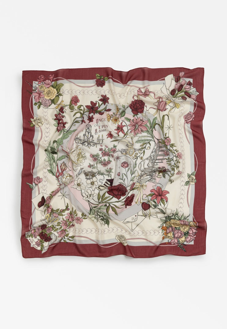 ONCE UPON A LOVE PATTERNED FLOSS VISCOSE SCARF VINTAGE ROSE