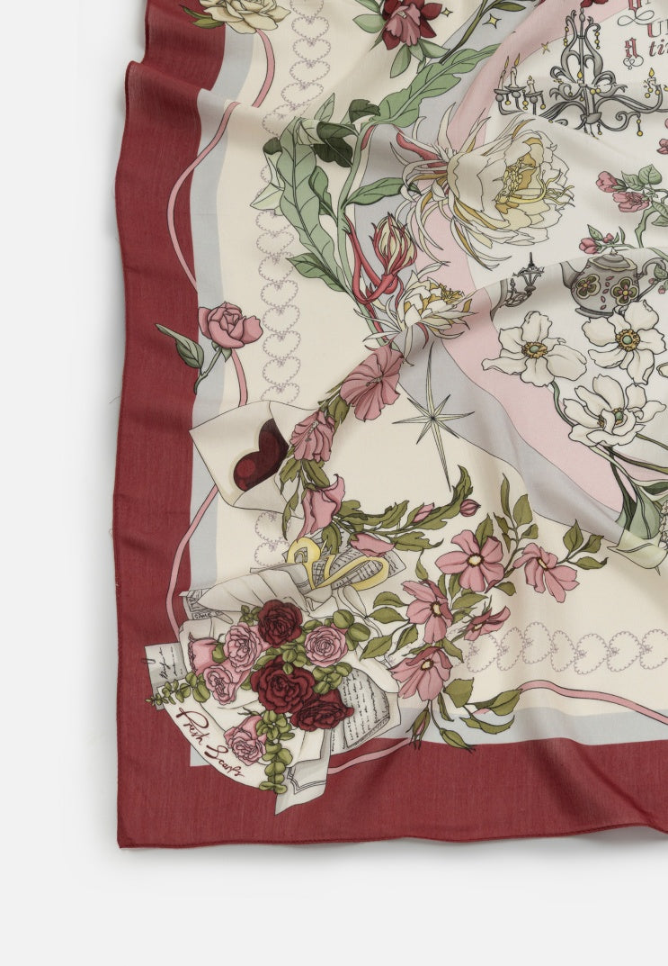 ONCE UPON A LOVE PATTERNED FLOSS VISCOSE SCARF VINTAGE ROSE
